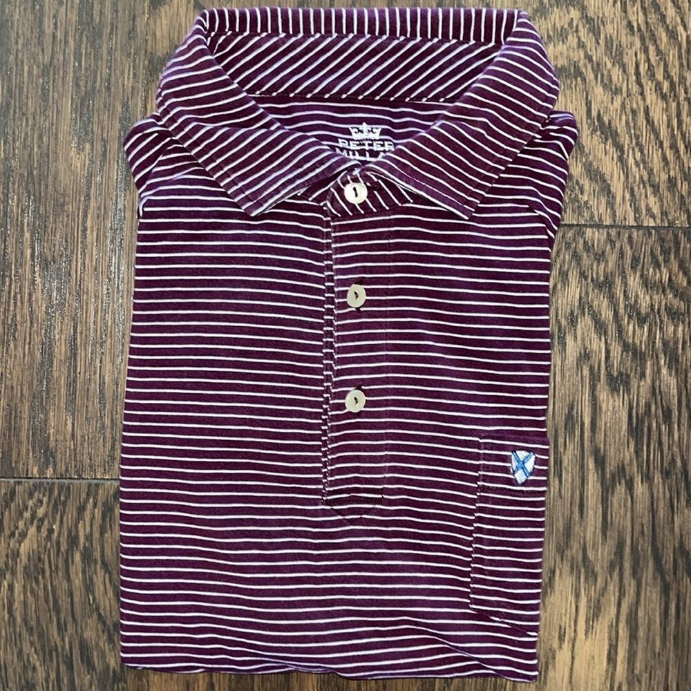 Peter Millar Seaside Wash Red Stripe Kinloch Virginia Golf Pocket Polo Shirt M